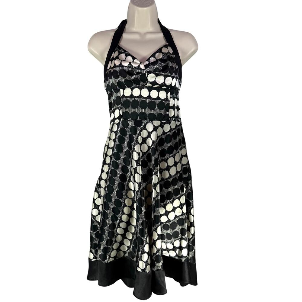 VTG mystic Y2K small dress babydoll black cream geometric halter‎ whimsygoth USA